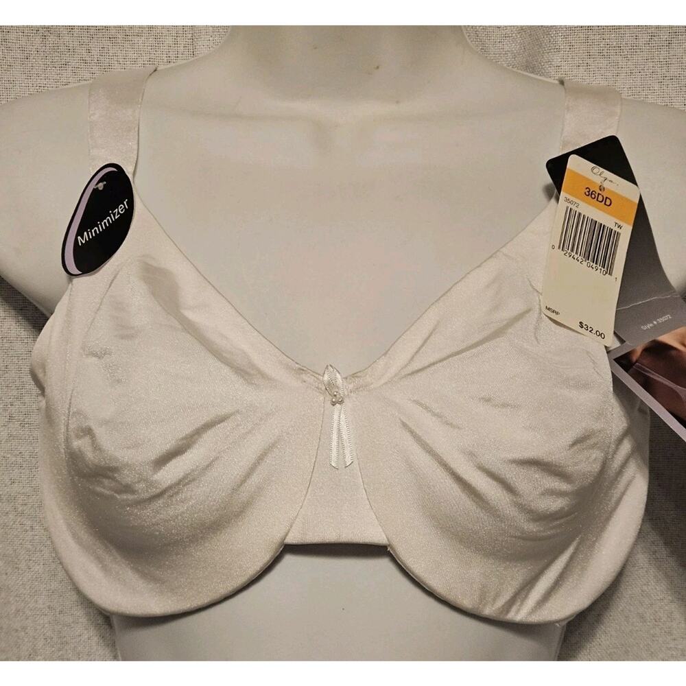 NWT Vintage Olga Comfort Sleek White Minimizer Bra 35072 Full Figure 36DD